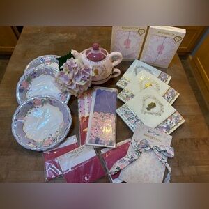 Bridgerton Tea Party Invitation’s Plates Napkins Utensil Holder Tea Pot NEW